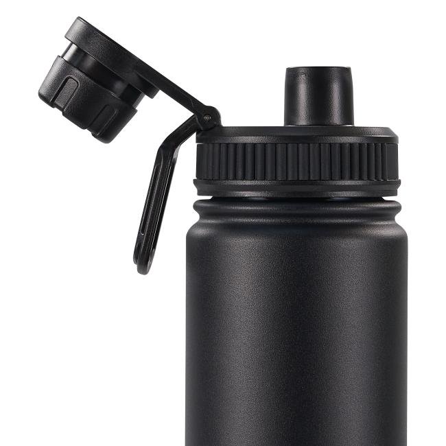 Lid view of black stainless steel water bottle
