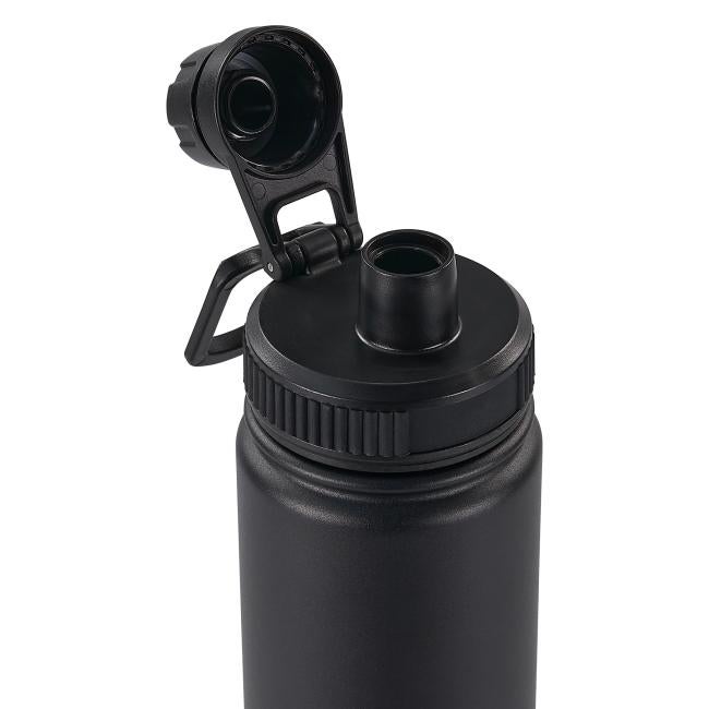 Top lid view of black stainless steel water bottle