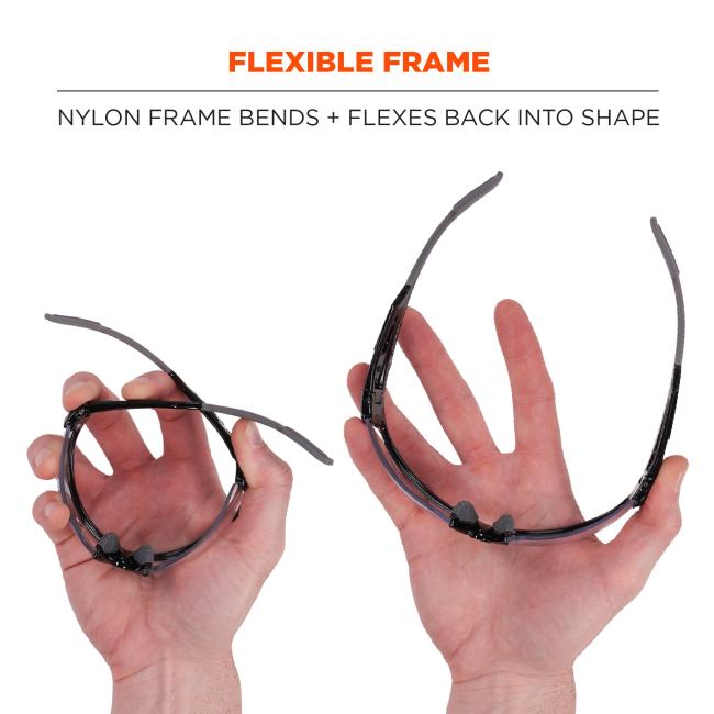 Flexible frame: nylon frame bends and flexes back into shape