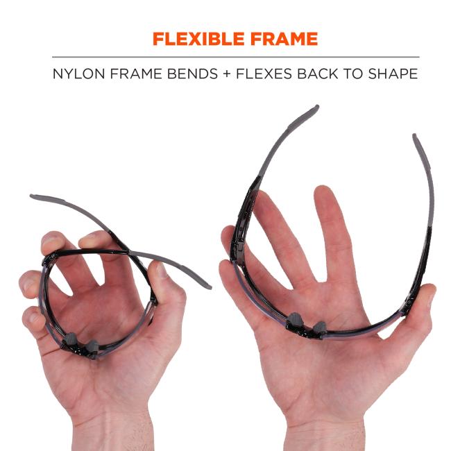 Flexible frame: nylon frame bends and flexes back to shape