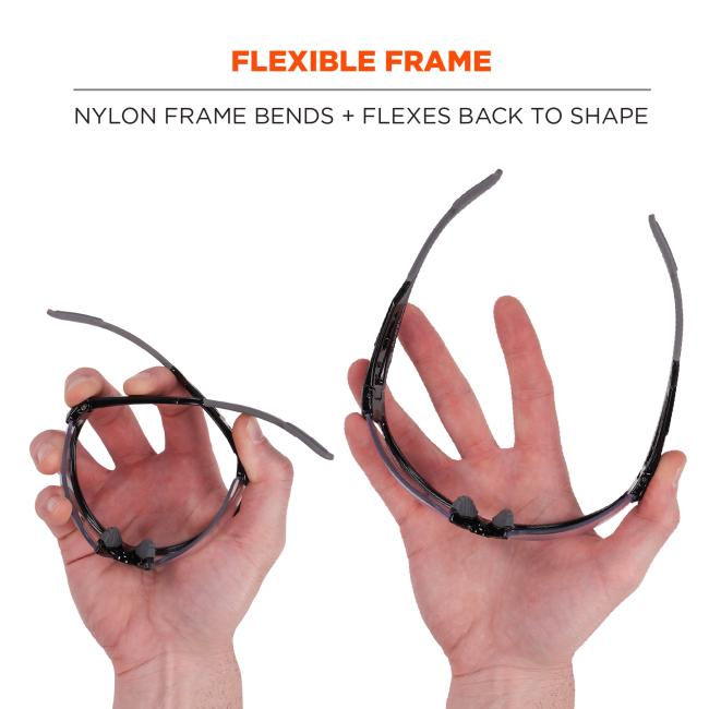 Flexible frame: nylon frame bends and flexes back to shape