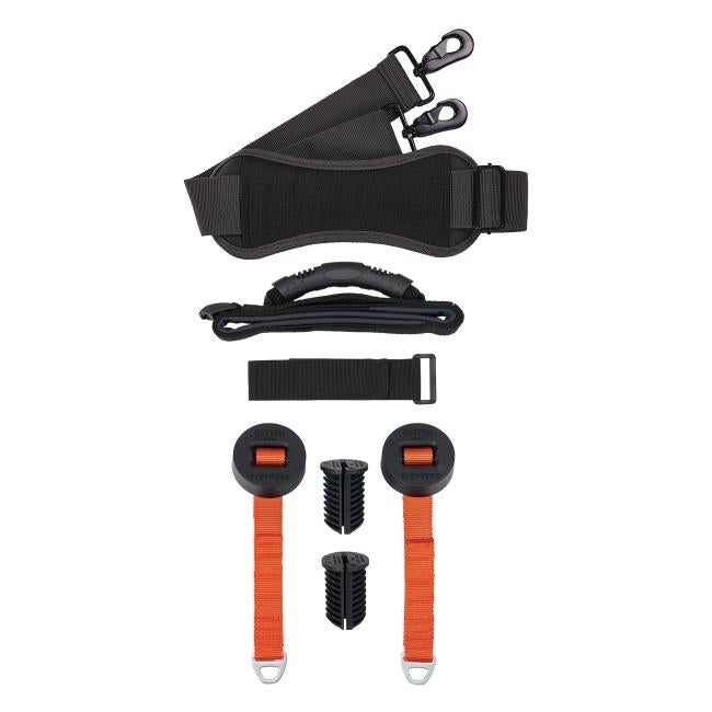 Parts of the extension ladder carrier kit laid out