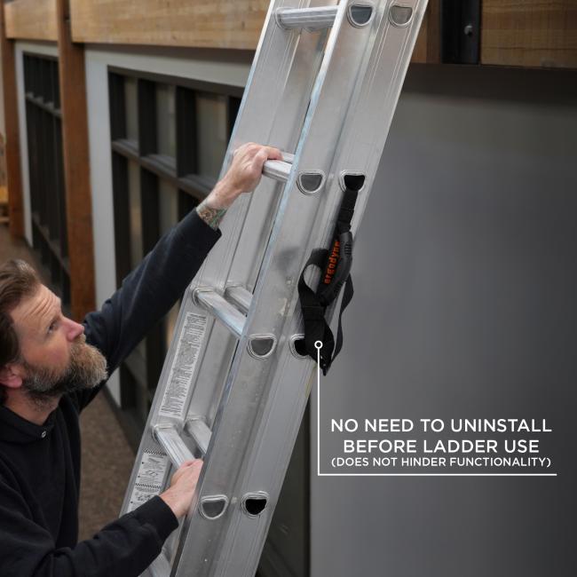 No need to uninstall before ladder use. This product does not hinder functionality.