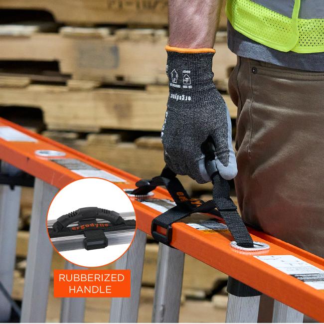 Features a rubberized handle for comfortable grip and secure carrying.