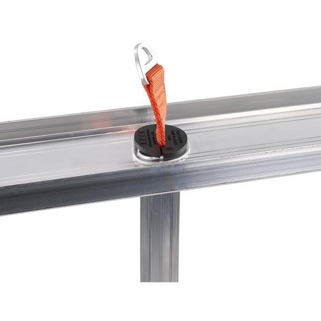 Rungs and plug of extension ladder shoulder lifting strap in detail on ladder