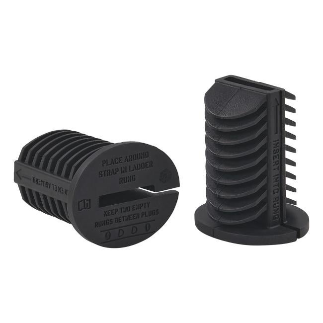 Pair of rung plugs of extension ladder shoulder lifting strap