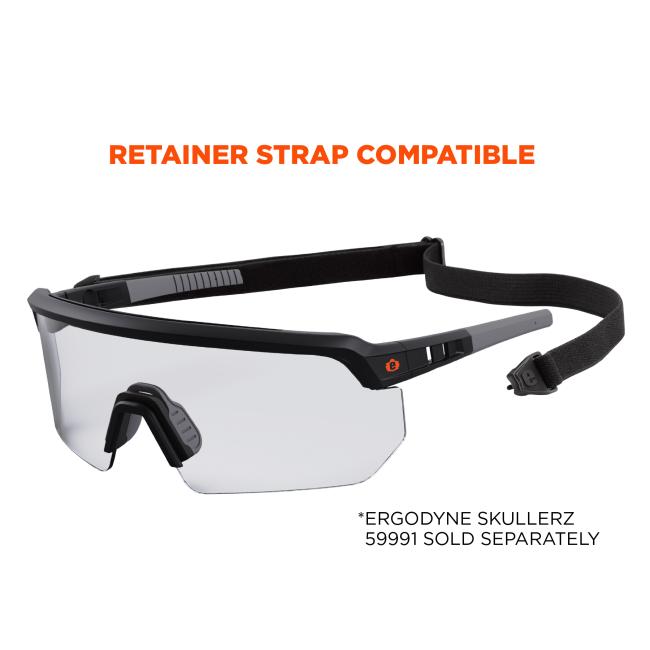 Retainer strap compatible, strap not included. Ergodyne Skullerz 59991 sold seperately