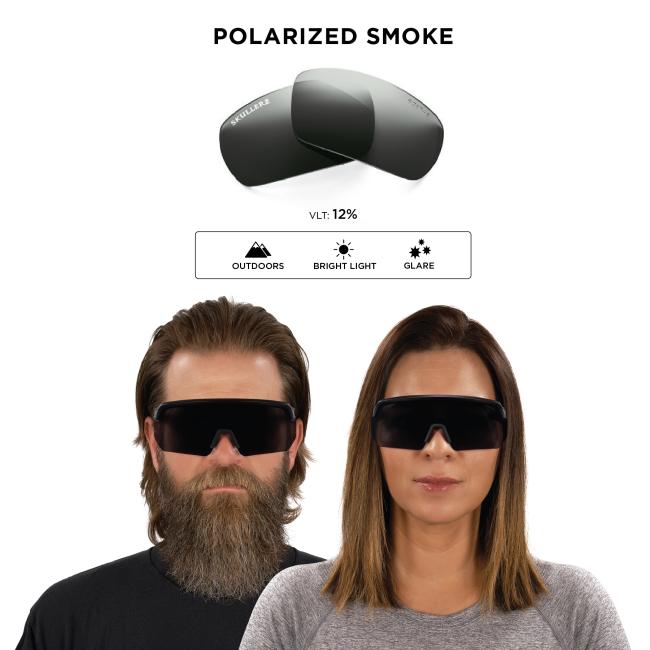 Available in polarized smoke lens. VLT 12% for outdoors, glare or bright light situations