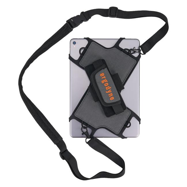 tablet holder holding tablet with detachable shoulder strap attached