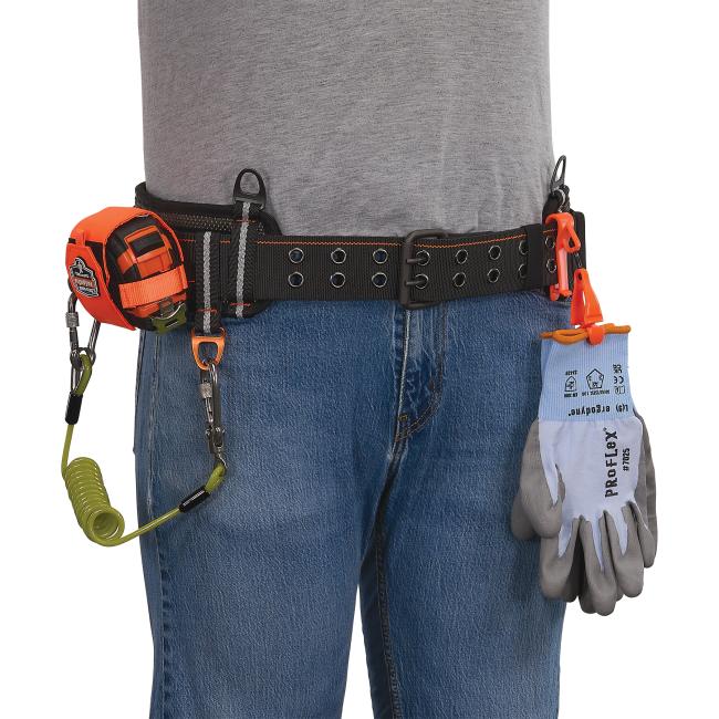 3q view of 3-inch at-heights padded tool belt on model