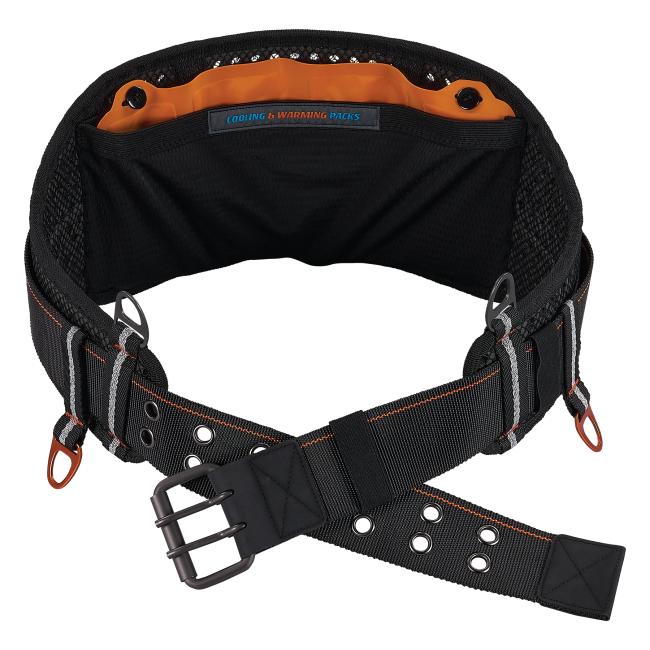 Front view of 7-inch at-heights padded tool belt with hot and cold pack