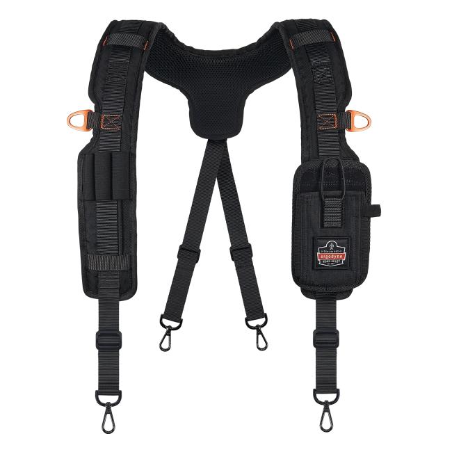 Front view of at-heights padded tool belt suspenders