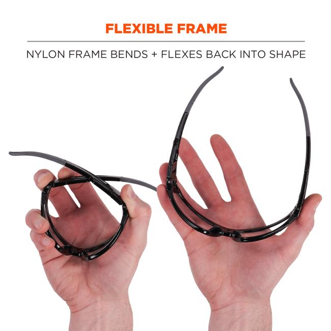 Flexible frame: nylon frame bends and flexes back into shape