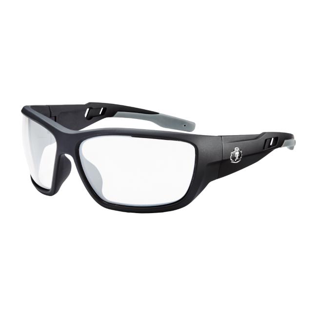 3-quarter view of clear baldr safety glasses