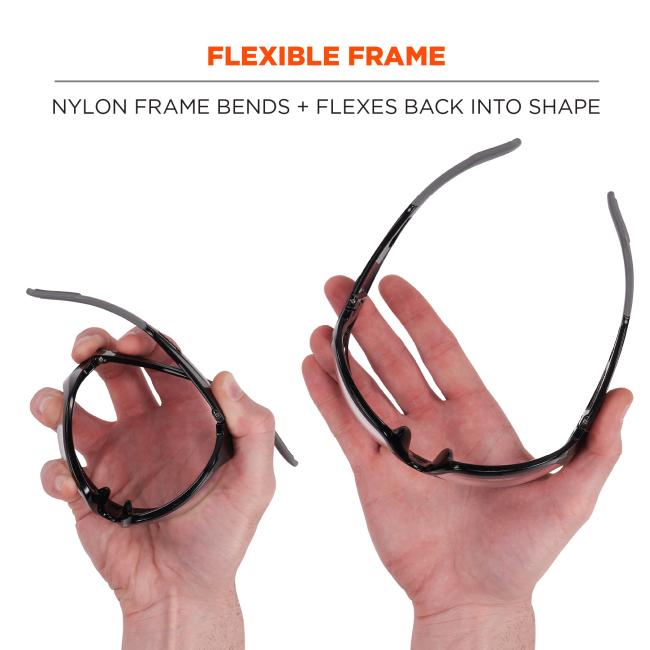Flexible frame. Nylon frame bends and flexes back into shape