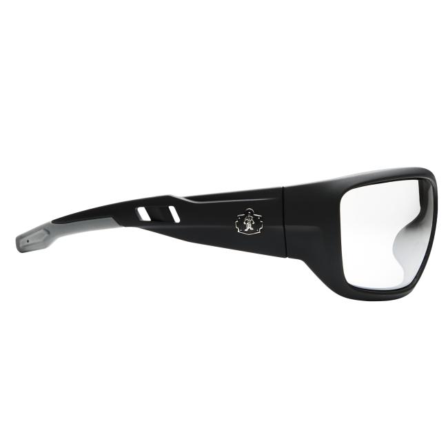 Profile view of anti-scratch and enhanced anti-fog safety glasses