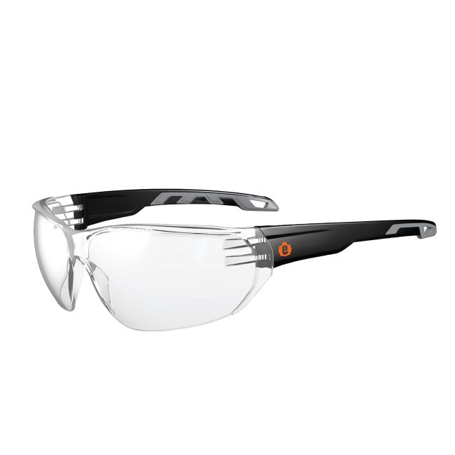 Three-quarter view of clear vali safety glasses
