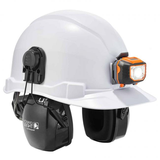 hard hat with hearing protection attached