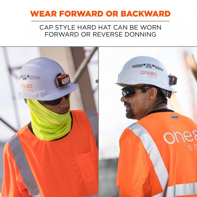 wear forward or backward: cap style hard hat can be worn forward or reverse donning