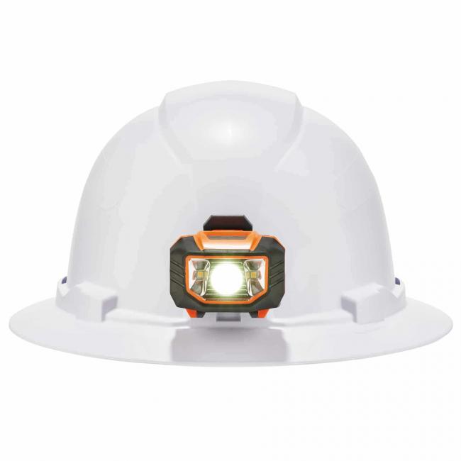 front of hard hat with light
