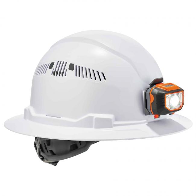 8973LED White Class C Hard Hat Full Brim Vented Ratchet Susp LED