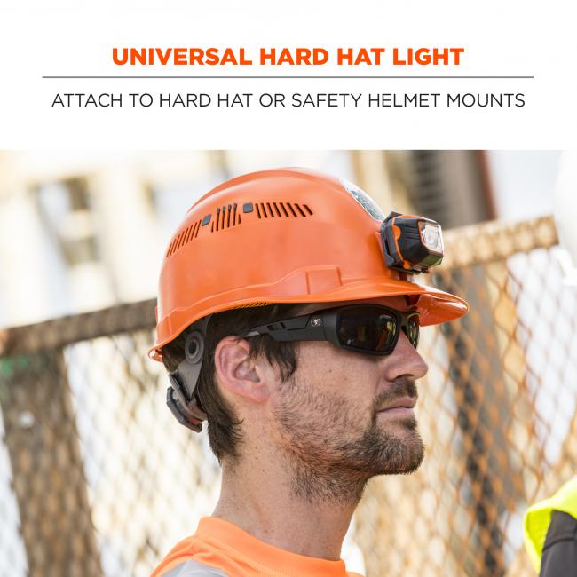 Universal hard hat light: attach to hard hat or safety helmet mounts.