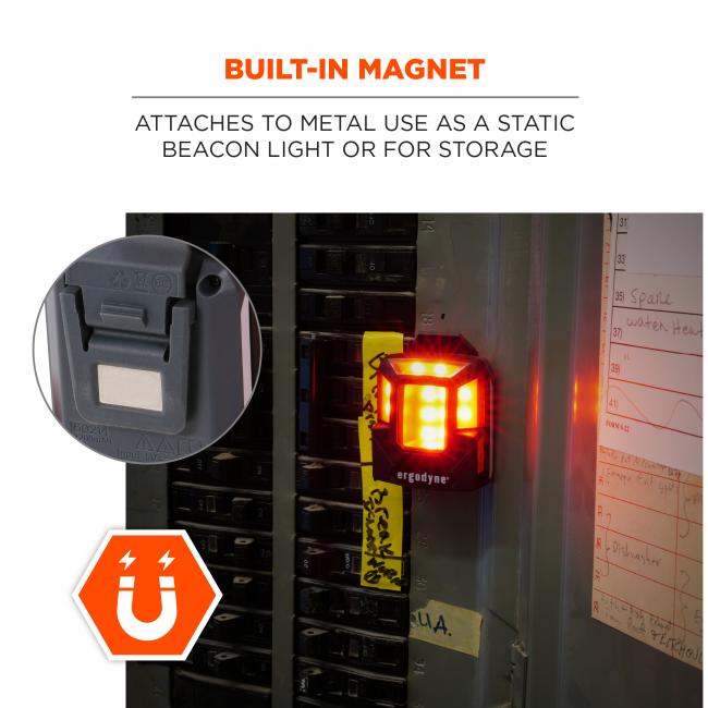 Built-in magnet: Attaches to metal. Use as a static beacon light or for storage. 