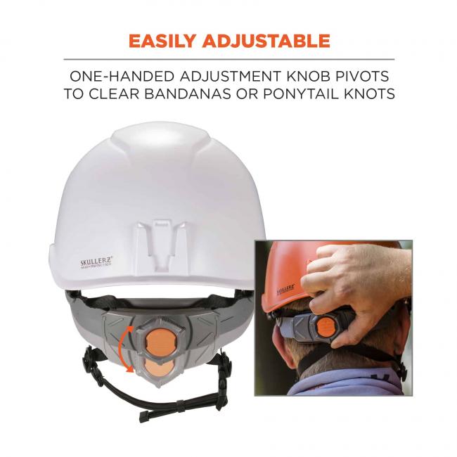 Easily adjustable: one-handed adjustment knob pivots to clear bandanas or ponytail knots.