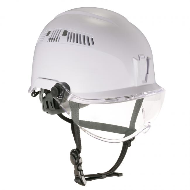 Front of safety helmet and visor.