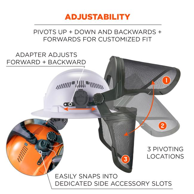 Adjustability. Pivots up and down and backwards and forwards for customized fit. Adapter adjusts forward and backward. 3 pivoting locations. Easily snaps into dedicated side accessory slots.