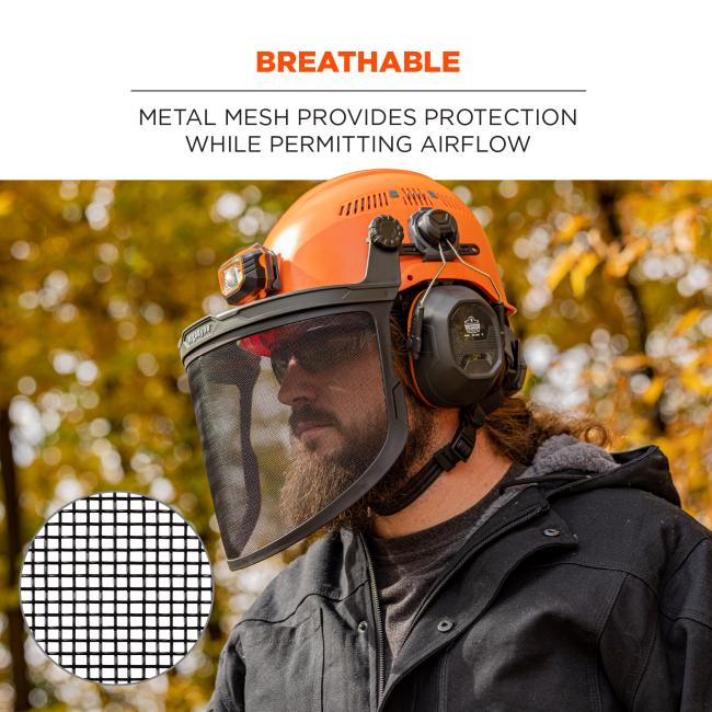 Breathable. Metal mesh provides protection while permitting airflow.