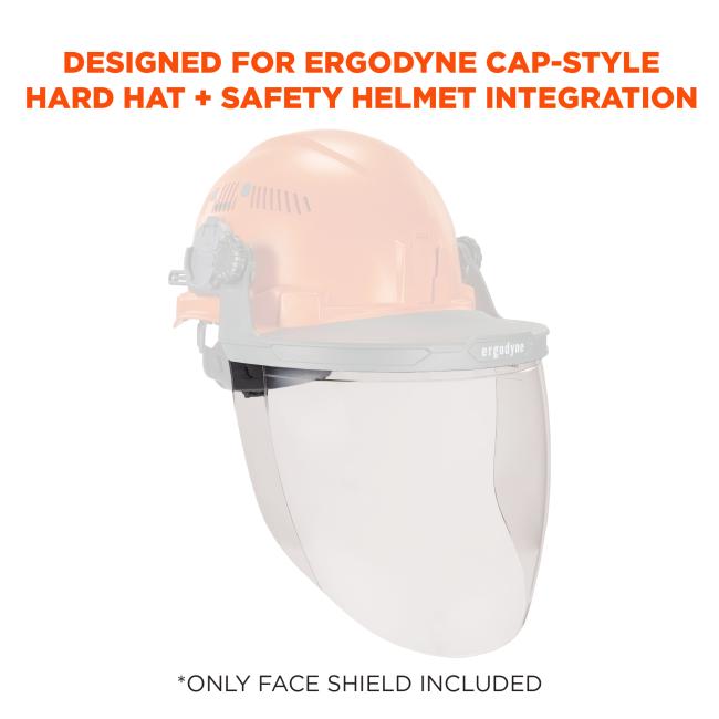 Designed for Ergodyne cap-style hard hat and safety helmet integration. *Only face shield incldued. 