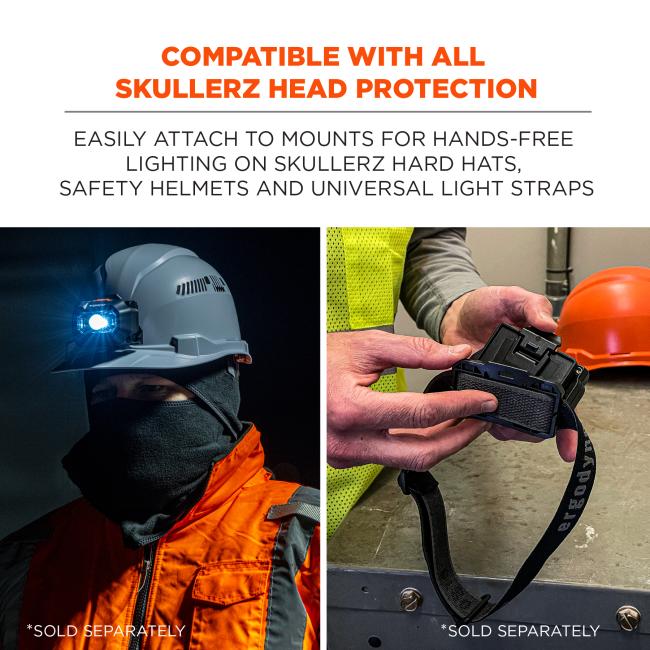 Compatible with all Skullerz head protection. Easily attach to mounts for hands-free lighting on Skullerz hard hats, safety helmets and universal light straps. Hard hats & straps sold separately.