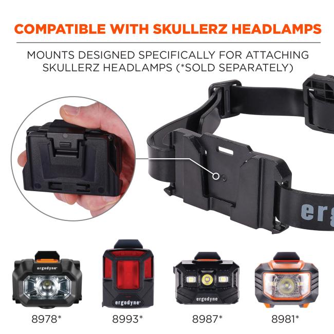 Compatible with Skullerz headlamps. Mounts designed specifically for attaching Skullerz headlamps (sold separately). 8978, 8993, 8987, 8981