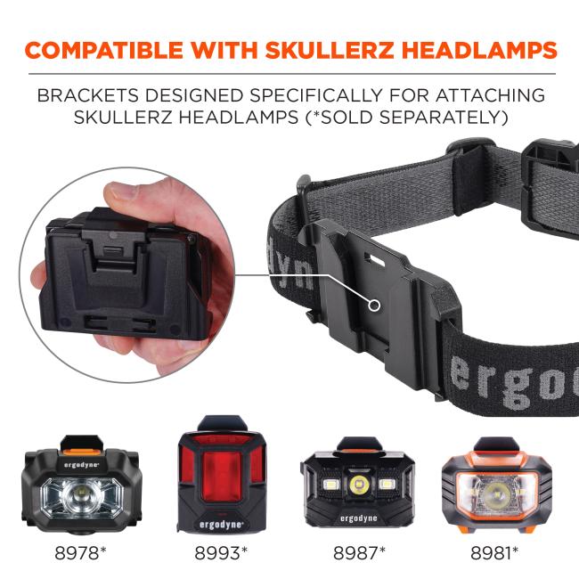 Compatible with Skullerz headlamps. Mounts designed specifically for attaching Skullerz headlamps (sold separately). 8978, 8993, 8987, 8981