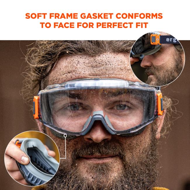 Soft frame gasket conforms to face for perfect fit.