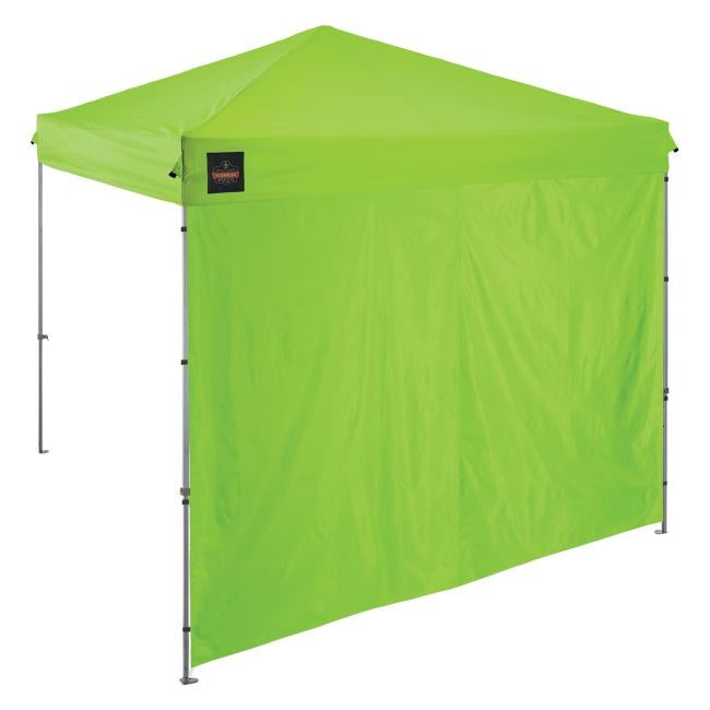 Front of lime pop-up tent sidewall attached to tent