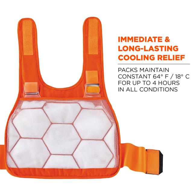 Immediate & long-lasting cooling relief: packs maintain constant 64 deg F / 18 deg C for up to 4 hours in all conditions.