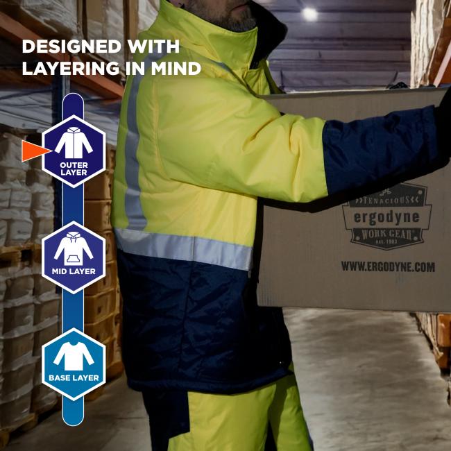 Designed for Layering. The jacket is designed with layering in mind, allowing for added flexibility and comfort in extreme cold environments. The layering system consists of three levels: the outer layer, which provides protection against wind and cold; the mid-layer, which offers additional insulation to retain body heat; and the base layer, which is worn against the skin to maintain warmth.