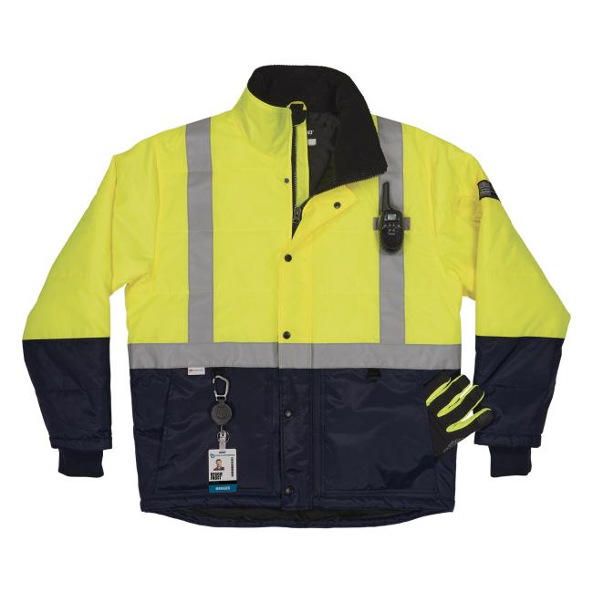 Front of propped hi-vis freezer jacket