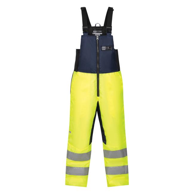 Hi-vis freezer bib overalls on form