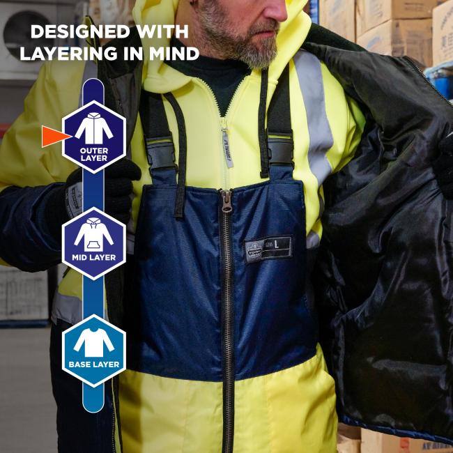Designed for Layering. The bib overalls are designed with layering in mind, allowing for greater adaptability in cold conditions. The outer layer provides protection from wind and cold, the mid-layer offers extra insulation, and the base layer helps retain body heat.