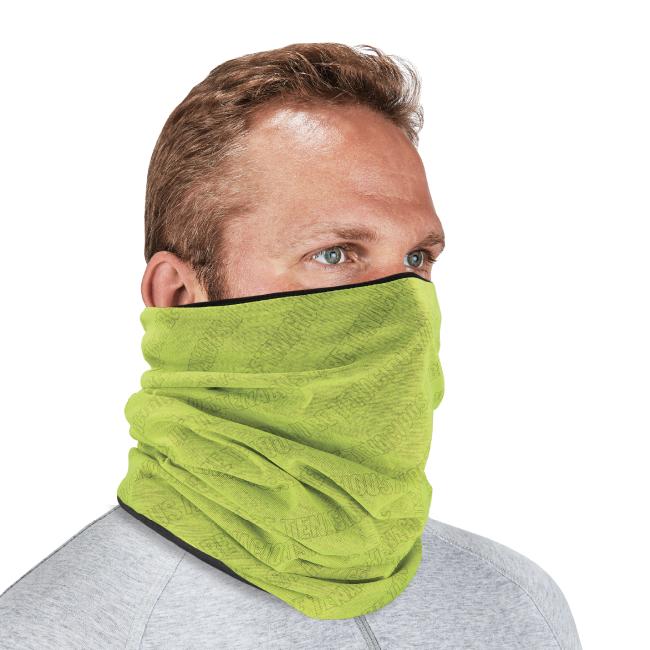Front view of lime thermal fleece multi-band on model
