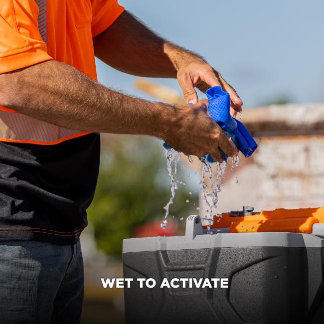 Wet cooling towel to activate cooling technology