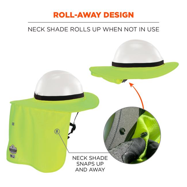 Roll-away design. Neck shade rolls up when not in use and snaps up and away for convenience and flexibility.