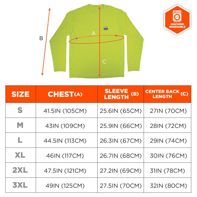 Size Chart: Small (S): Chest 41.5IN (105CM), Sleeve Length 25.6IN (65CM), Center Back Length 27IN (70CM). Medium (M): Chest 43IN (109CM), Sleeve Length 25.9IN (66CM), Center Back Length 28IN (72CM). Large (L): Chest 44.5IN (113CM), Sleeve Length 26.3IN (67CM), Center Back Length 29IN (74CM). Extra Large (XL): Chest 46IN (117CM), Sleeve Length 26.7IN (68CM), Center Back Length 30IN (76CM). 2X Large (2XL): Chest 47.5IN (121CM), Sleeve Length 27.2IN (69CM), Center Back Length 31IN (78CM). 3X Large (3XL): Chest