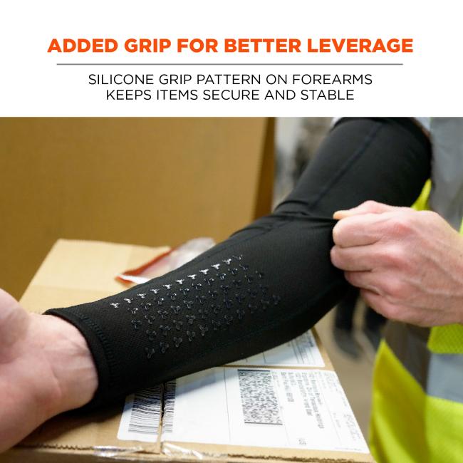The sleeves feature a silicone grip pattern on the forearms for added grip and leverage, ensuring secure and stable handling of items.