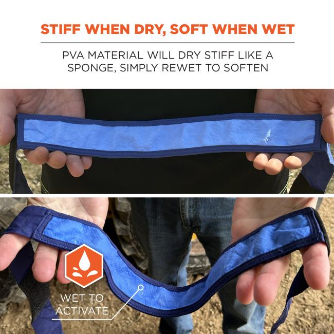 Stiff when dry, soft when wet: pva material will dry stiff like a sponge. Simply re-wet to soften and activate.