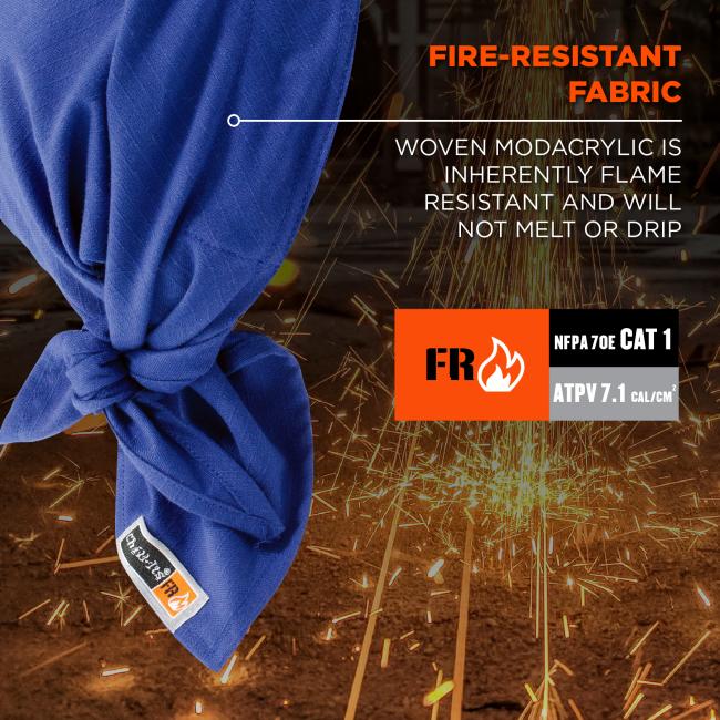 Fire-resistant fabric: woven modacrylic is inherently flame resistant and will not melt or drip. Compliant to NFPA 70E CAT 1 and ATPV 7.1 Cal/cm squared standards