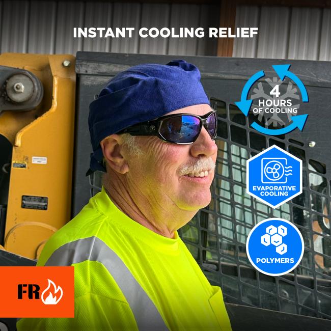 Instant cooling relief: 4 hours of evaporative cooling through FR cooling polymer technology